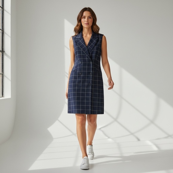 Shelby & Palmer Dresses & Skirts - Shelby & Palmer Navy Checkered Sleeveless Dress